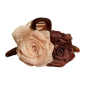 Cloth with Plastic Claw Hair Clips, Flower, Maillard Dried Rose