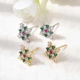 Серьги-гвоздики из латуни с микропаве из кубических цирконий в форме ромба, стойки покрытие, долговечный, без кадмия и без свинца