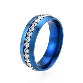 Anillo de dedo plano con diamantes de imitación de cristal, 201 joyas de acero inoxidable para mujer