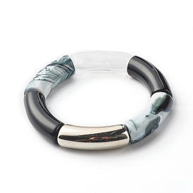 Chunky Curved Tube Beads Stretch Bracelet, CCB Plastic & Acrylic Imitation Gemstone Bracelets