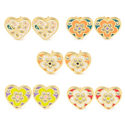 Серьги-гвоздики из латуни с настоящим сердцем 18k, позолоченные, с эмалью и прозрачным цирконием