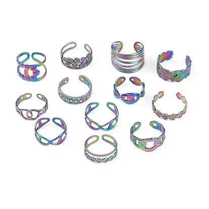 Ion Plating(IP) Adjustable 304 Stainless Steel Cuff Ring, Open Rings for Women, Mixed Shapes