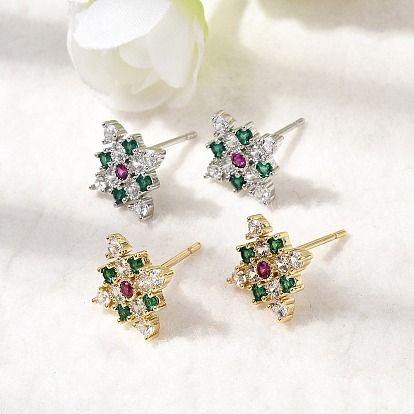 Серьги-гвоздики из латуни с микропаве из кубических цирконий в форме ромба, стойки покрытие, долговечный, без кадмия и без свинца