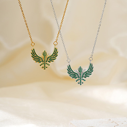 Ожерелья с подвеской в виде крыла в стиле хип-хоп из латуни с микропаве из зеленого кубического циркония, идеально подходит для повседневной носки