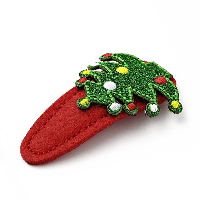 Glitter Christmas Tree Non Woven Fabric Snap Hair Clips, with Iron Clips, Hair Accessorise for Girls