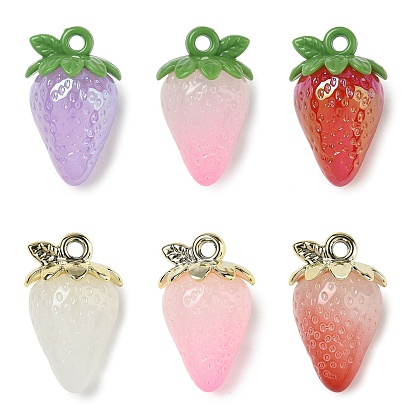 Luminous Acrylic Pendants, Imitation Jelly, Strawberry Charms, Glow in the Dark