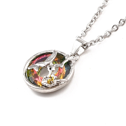 Collar con colgante de donut de colibrí y flor para mujer, Platino