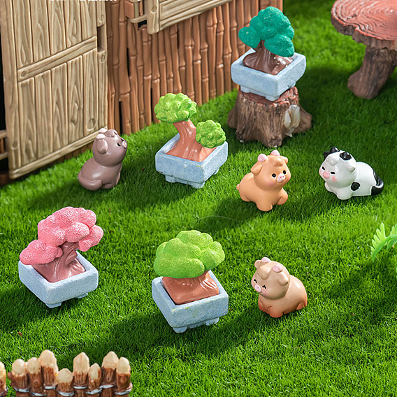 Мини-модель растения и животных в горшке из смолы, аксессуары для кукольного домика с микро-ландшафтом, притворяясь опорными украшениями