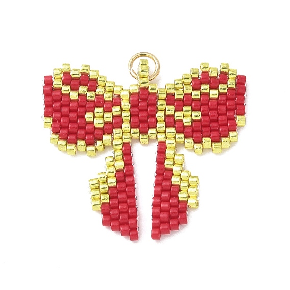 Подвески-бантики из стеклянного бисера ручной работы, с настоящим 18 позолотой k 304 открытыми запорными кольцами из нержавеющей стали