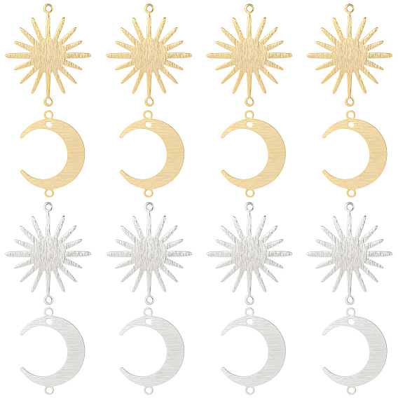 24шт 4 стили латунные подвески для разъемов, долговечный, ссылки на солнце и луну