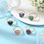 Gemstone & Shell Pearl Copper Wire Finger Rings for Women, Heart