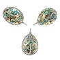Natural Abalone Shell/Paua Shell Wire Wrapped Big Pendants, with Brass Findings, Teardrop & Oval with Tree
