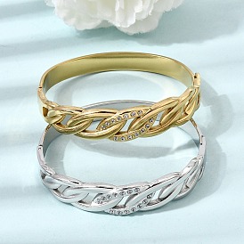 304 Bracelets manchettes articulés en acier inoxydable, cristal et strass, à chaîne torsadée, pour femmes