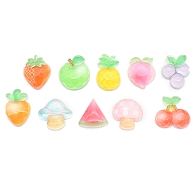 Translucent Resin Fruit/Vegetable Cabochons, Mushroom/Pineapple/Cherry/Peach/Strawberry/Caarrot/Grape/Watermelon/Apple
