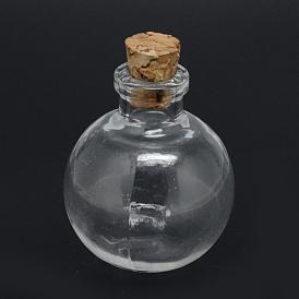 Glass Bottle Bead Containers, with Cork Stopper, Wishing Bottle, Round