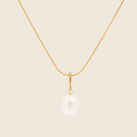 Минималистичный кулон в форме картофеля из натурального пресноводного жемчуга 304 Женские ожерелья-змейки из нержавеющей стали, цветочный белый