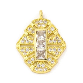 Brass Pendants with Cubic Zirconia, Electrophoretic Color Preservation, Square Charms