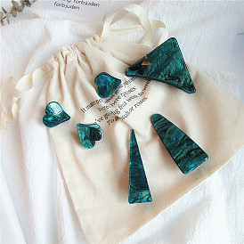 Vintage Green Triangle Hair Clip with Starry Sky Design, Inspired by Rihana Ishibashi's Style