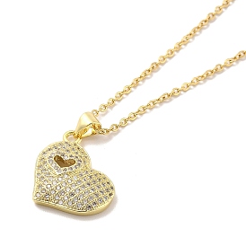 304 Stainless Steel Pendant Necklaces, Brass Micro Pave Clear Cubic Zirconia Pendant Necklaces