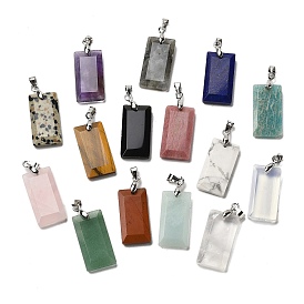 Ограненные подвески из натуральных драгоценных камней, прямоугольные подвески с дужками из нержавеющей стали, цвет нержавеющей стали