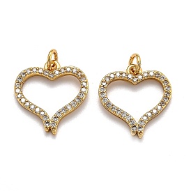 Латунные микропаве прозрачные подвески с фианитом, долговечный, с прыжковых колец, сердце