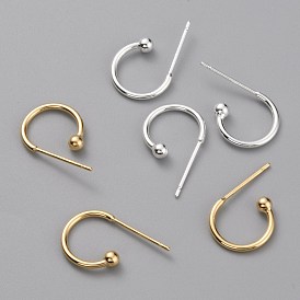 Brass C-shaped Hoop Circle Ball Stud Earrings