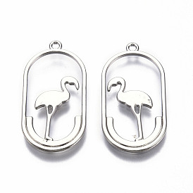 Rack Plating Alloy Pendants, Cadmium Free & Lead Free, Hollow, Oval with Ostrich
