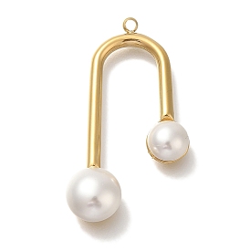 ABS Imitation Pearl Pendants, with Ion Plating(IP) 304 Stainless Steel Findings, Arch Charm