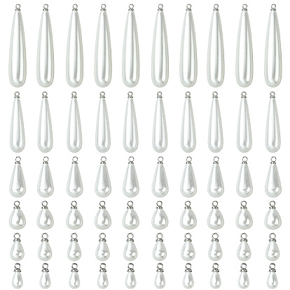 96шт 6 стили АБС-пластик подвески с имитацией жемчуга, очарование слезы, с железной петлей