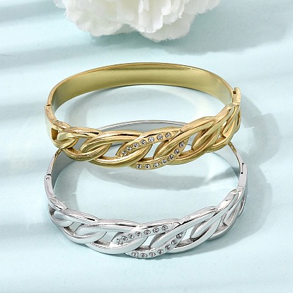 304 Bracelets manchettes articulés en acier inoxydable, cristal et strass, à chaîne torsadée, pour femmes