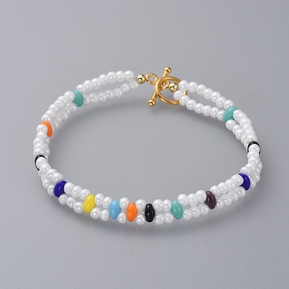 Multi-strand Bracelets, with Czech Glass Seed Beads and Golden Plated Alloy Toggle Clasps