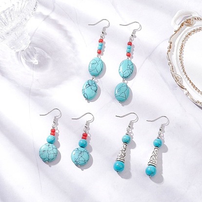 Бронзовые синтетические бирюзовые серьги, разнообразные