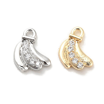Brass Micro Pave Clear Cubic Zirconia Charms, Cadmium Free & Nickel Free & Lead Free, Banana