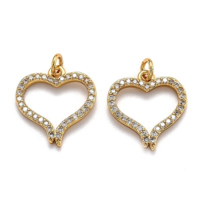 Латунные микропаве прозрачные подвески с фианитом, долговечный, с прыжковых колец, сердце