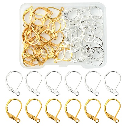 50Pcs 2 Color Brass Leverback Earring Findings, with Loops