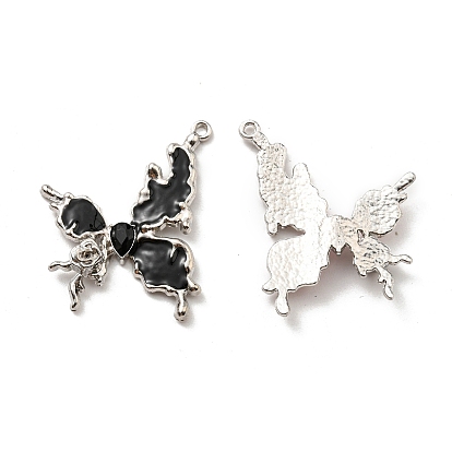 Alloy Glass with Enamel Pendants, Long-Lasting Plated, Lead Free & Cadmium Free, Platinum, Butterfly Charm