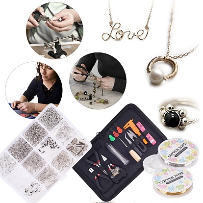 Outils à bijoux, avec des perles de sertissage en laiton, écrous en plastique, fin de ruban de fer, piton à vis en fer, épingle à œil en fer et anneau de saut ouvert en fer
