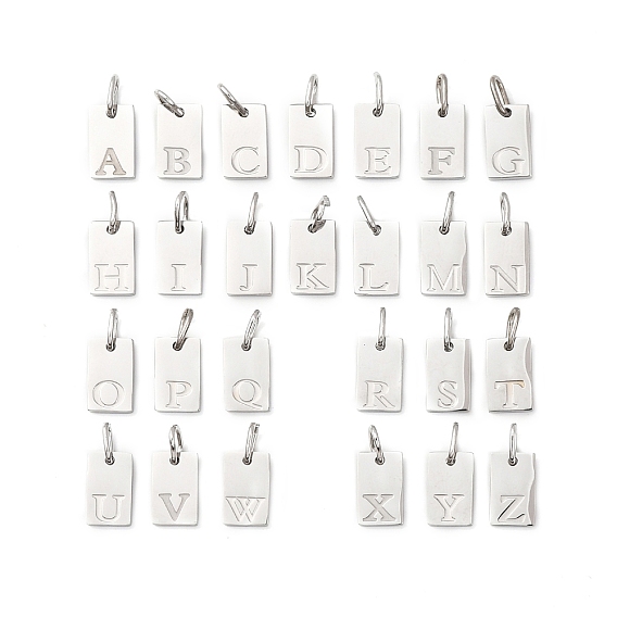 26шт. 304 набор подвесок из нержавеющей стали, прямоугольник с буквой a ~ z, с целью перехода в кольце