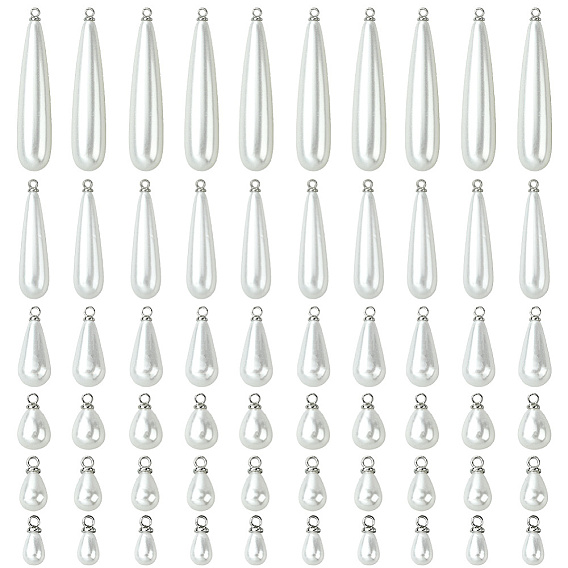 96шт 6 стили АБС-пластик подвески с имитацией жемчуга, очарование слезы, с железной петлей