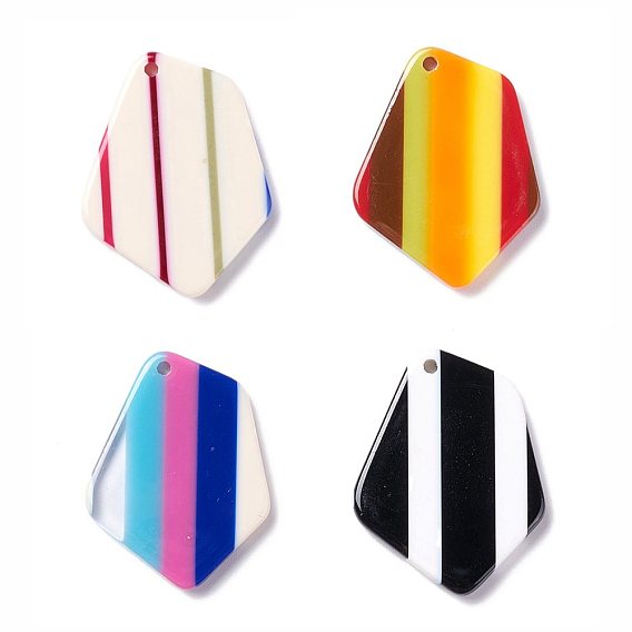 Stripe Pattern Acrylic Pendants, for Earring Making, Polygon