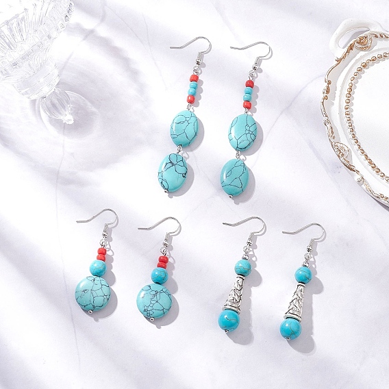 Бронзовые синтетические бирюзовые серьги, разнообразные