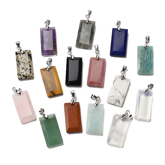 Ограненные подвески из натуральных драгоценных камней, прямоугольные подвески с дужками из нержавеющей стали, цвет нержавеющей стали
