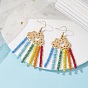 201 Stainless Steel Cloud Chandelier Earrings with Brass Pins, Colorful Glass Seed Beaded Tassel Earrings