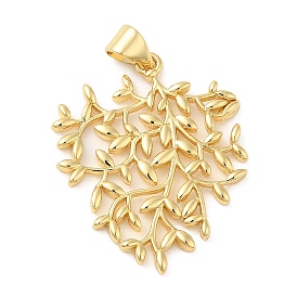 Rack Plating Brass Pendants, Long-Lasting Plated, Cadmium Free & Lead Free, Leafy Branch Charms