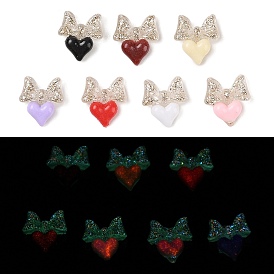 Luminous Resin Decoden Cabochons, Glow in the Dark, Two Tone, Bowknot with Heart