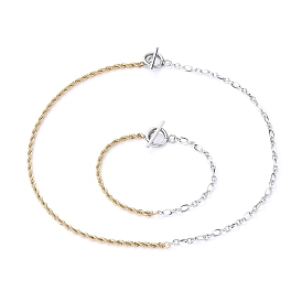 304 Stainless Steel Bracelets and Necklaces Jewelry Sets, with Rope Chains & Figaro Chains, Toggle Clasps