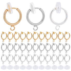 30 шт. 3 цвета детали клипс из латуни, с горизонтальными петлями и 30шт силиконовыми подушечками для серег, для не проколотых ушей, без кадмия и без свинца