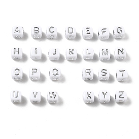 Непрозрачные акриловые бусины, квадрат с буквой, серебристого металла, обвитыми