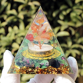 Orgonite Pyramid Resin Energy Generators, Reiki Natural Carnelian & Natural Ruby in Zoisite Chips Inside, for Home Office Desk Decoration
