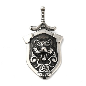 304 Stainless Steel Manual Polishing Big Pendants, Shield with Wolf & Triple Horn